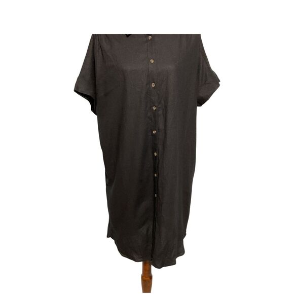 Well Worn Black Linen Blend Button Up Shirt Dress Size XL - Picture 4 of 15